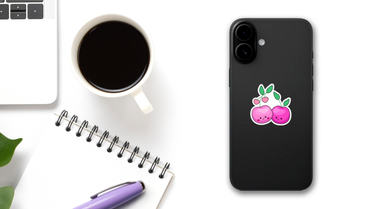 Cute Cherry Pals Sticker on a Phone (New) example