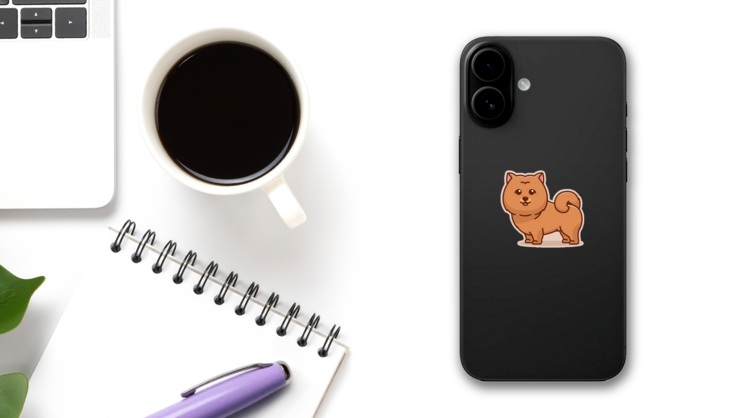 Cute Chow Chow Sticker on a Phone (New) example