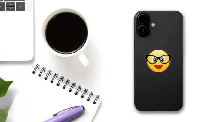 Cute Classy Glasses Female Emoji Sticker on a Phone (New) example