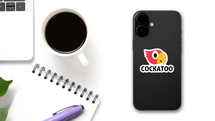 Cute Cockatoo Logo Illustration Sticker on a Phone (New) example