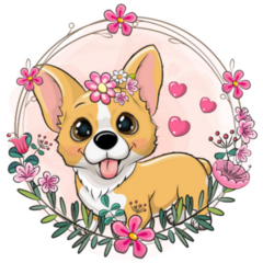 Cute Corgi Pink Flowers Sticker
