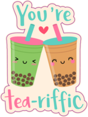 Cute Couple Bubble Tea Cartoon Illustration Sticker
