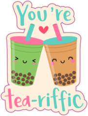 Cute Couple Bubble Tea Cartoon Illustration Sticker