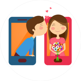 Cute Couple In Love On Mobile Phones Sticker
