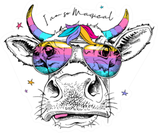 Cute Cow In A Rainbow Glasses With A Unicorn Horns Sticker