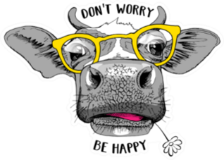 Cute Cow In A Yellow Glasses Dont Worry Be Happy Sticker