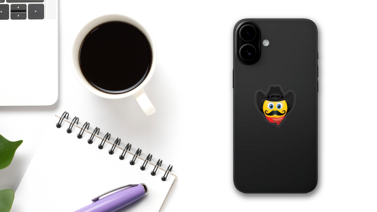 Cute Cowboy with Bandana Black Hat and Mustache Emoji Sticker on a Phone (New) example