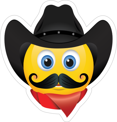 Cute Cowboy with Bandana Black Hat and Mustache Emoji Sticker