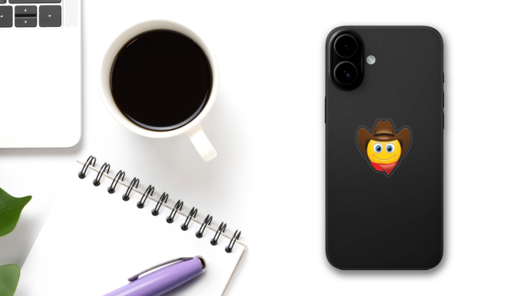 Cute Cowboy with Bandana Brown Hat Emoji Sticker on a Phone (New) example