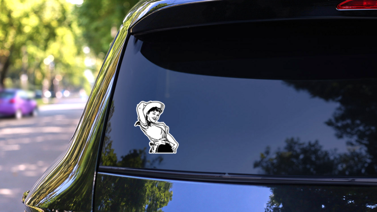 Cute Cowgirl Retro Sticker on a Rear Car Window (New) example