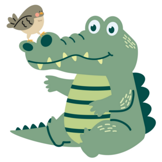 Cute Crocodile With Bird On Nose Sticker 