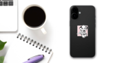 Cute Dalmatian Pink Square Sticker on a Phone (New) example