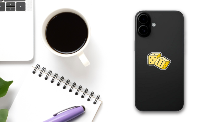 Cute Dice Sticker on a Phone (New) example