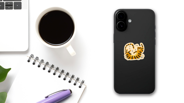 Cute Doodle Tiger Sticker on a Phone (New) example