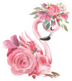 Cute Dreaming Girl Baby Pink Flamingo With Flowers Sticker