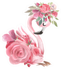 Cute Dreaming Girl Baby Pink Flamingo With Flowers Sticker