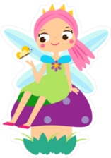 Cute Fairy Sitting On Mushroom Sticker