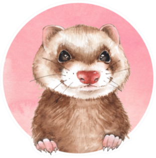 Cute Ferret Pink Watercolor Illustration Sticker