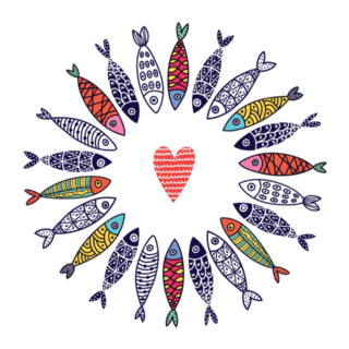 Cute Fish Round Sardines Portugal Art Sticker