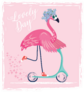 Cute Flamingo On Scooter Lovely Day Sticker
