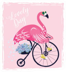 Cute Flamingo With Bicycle Summer Sticker
