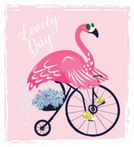 Cute Flamingo With Bicycle Summer Sticker