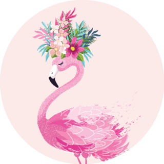 Cute Flamingo With Flowers On Head Sticker