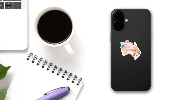 Cute Floral Ornaments Australia Sticker on a Phone (New) example