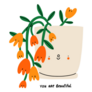 Cute Flowering House Plant with Heart Warming Message Sticker