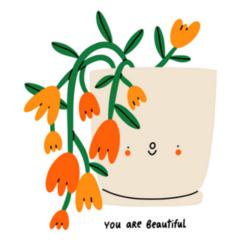 Cute Flowering House Plant with Heart Warming Message Sticker