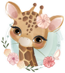 Cute Flowery Giraffe Illustration Sticker