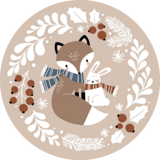 Cute Fox And Rabbit In Winter Wreath Sticker