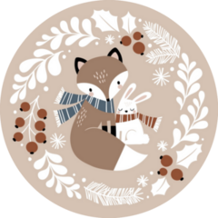 Cute Fox And Rabbit In Winter Wreath Sticker
