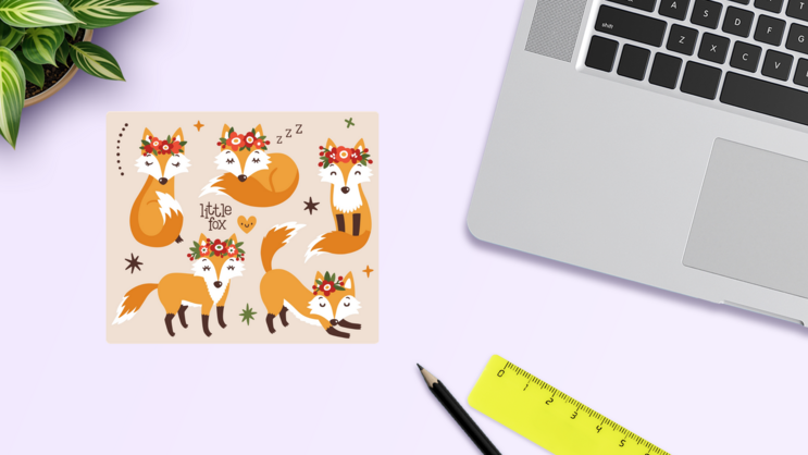 Cute Fox Sticker Sheet on a Desk (New) example