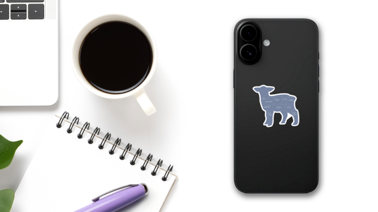 Cute French Farmhouse Lamb Butcher Chart Sticker on a Phone (New) example