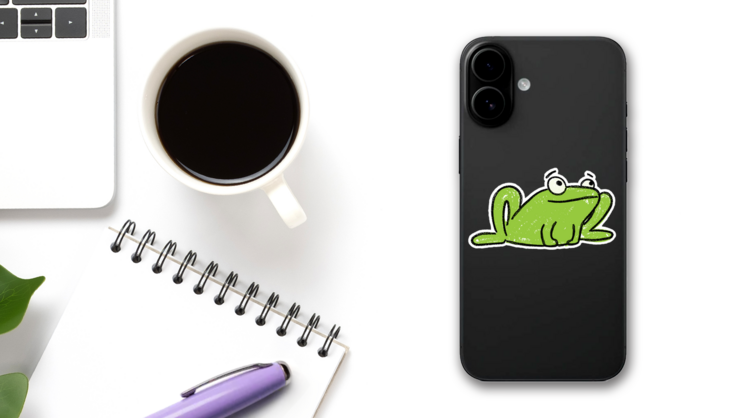 Cute Frog Kids Drawing Sticker on a Phone (New) example