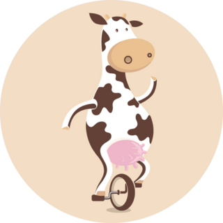 Cute Funny Cow Cartoon On Unicycle Sticker