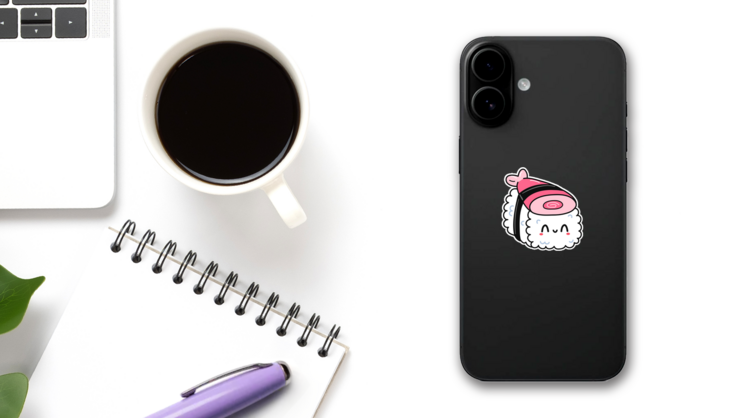 Cute Funny Sushi Sticker on a Phone (New) example