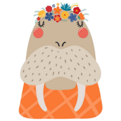 Cute Funny Walrus In Floral Wreath Sticker
