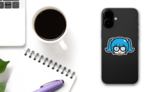 Cute Geek Gamer Girl Blue Sticker on a Phone (New) example