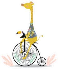 Cute Giraffe And Toucan On Bicycle Illustration Sticker