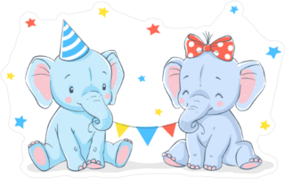 Cute Girl And Boy Baby Elephants Sticker