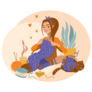 Cute Girl Knitting A Scarf While Sitting At Home Sticker