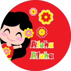 Cute Girl Says Aloha Cartoon On Red Sticker
