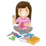 Cute Girl Sewing Sticker