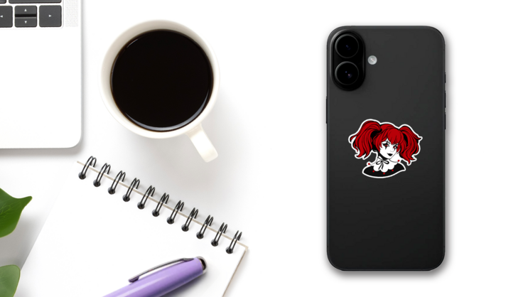 Cute Girl With Ponytails And Clown Makeup Sticker on a Phone (New) example