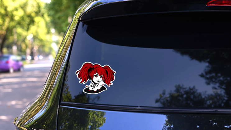 Cute Girl With Ponytails And Clown Makeup Sticker on a Rear Car Window (New) example