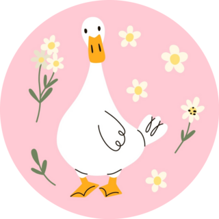 Cute Goose Floral On Pink Sticker