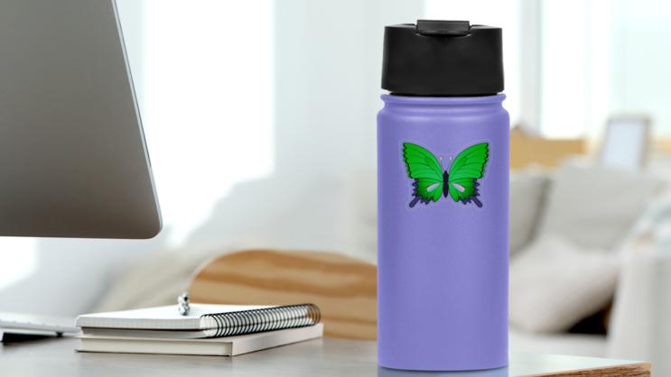 Cute Green Butterfly Sticker on a Water Bottle (New) example