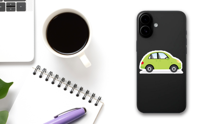 Cute Green Car Sticker on a Phone (New) example